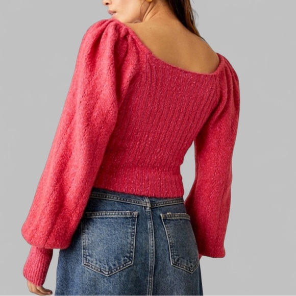 Free People Pink Ribbed Knit Balloon Sleeve Sweater-size Medium-Katie style EUC - Picture 11 of 11